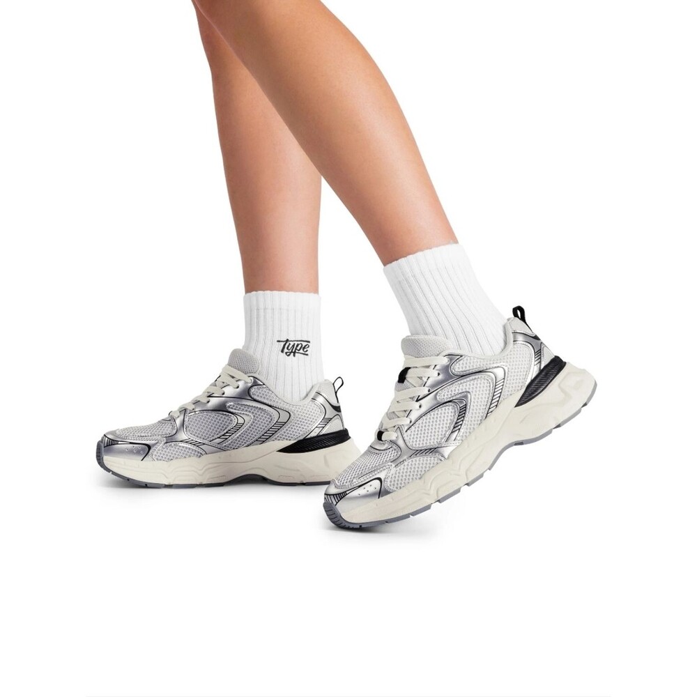 DREAM PAIRS Silver, Gray & Cream Chunky Y2K Sneakers - Size 8 Womens